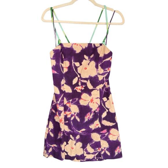 B8 ZARA Women's Floral Linen Blend Mini Dress‎ Purple Size Medium NWT - Picture 1 of 4
